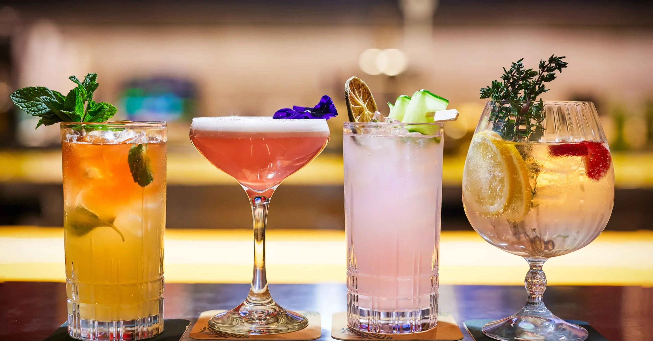 multiple different cocktails close-up